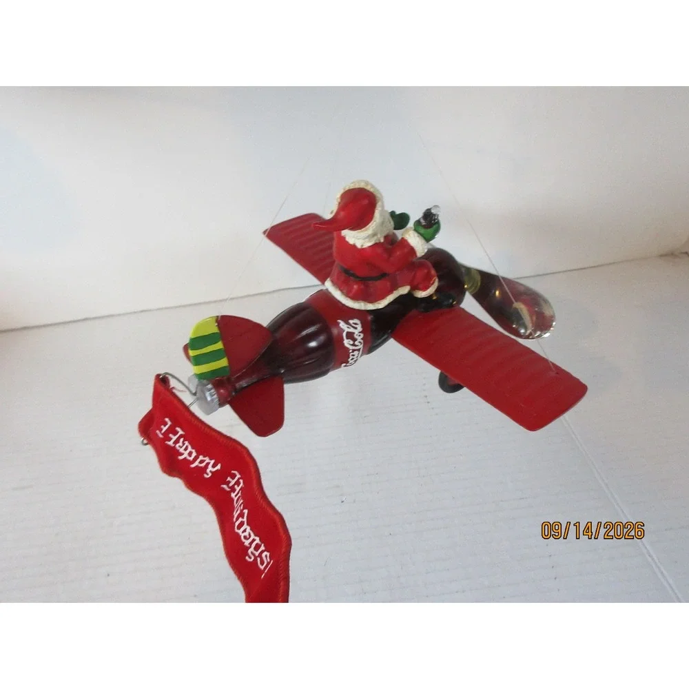 Coca-Cola Santa Flying Machine Kurt Adler Holiday Hanging Mobile Display Boxed